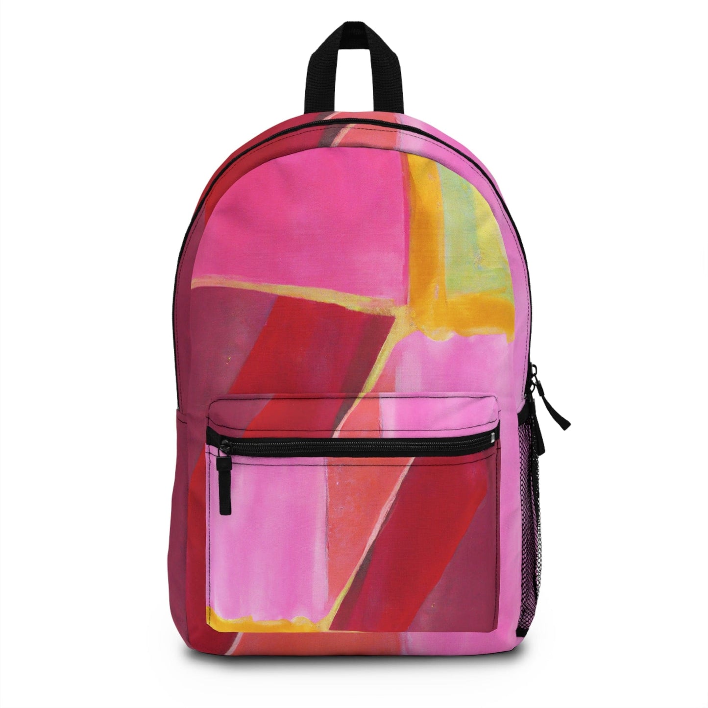 Backpack - Large Water-resistant Bag - Pink Mauve Red Geometric Pattern
