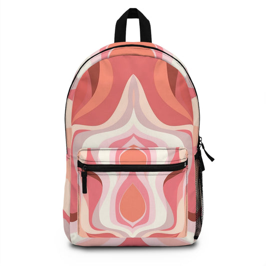 Backpack Work/school/leisure - Waterproof - Boho Pink and White Contemporary Art Lined Pattern