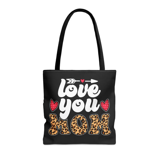 Large Tote Bag Love you Mom Leopard Print