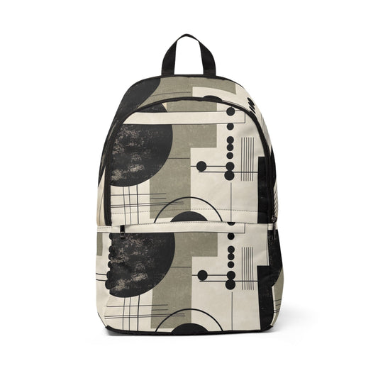 Fashion Backpack Waterproof Abstract Black Beige Brown Geometric Shapes