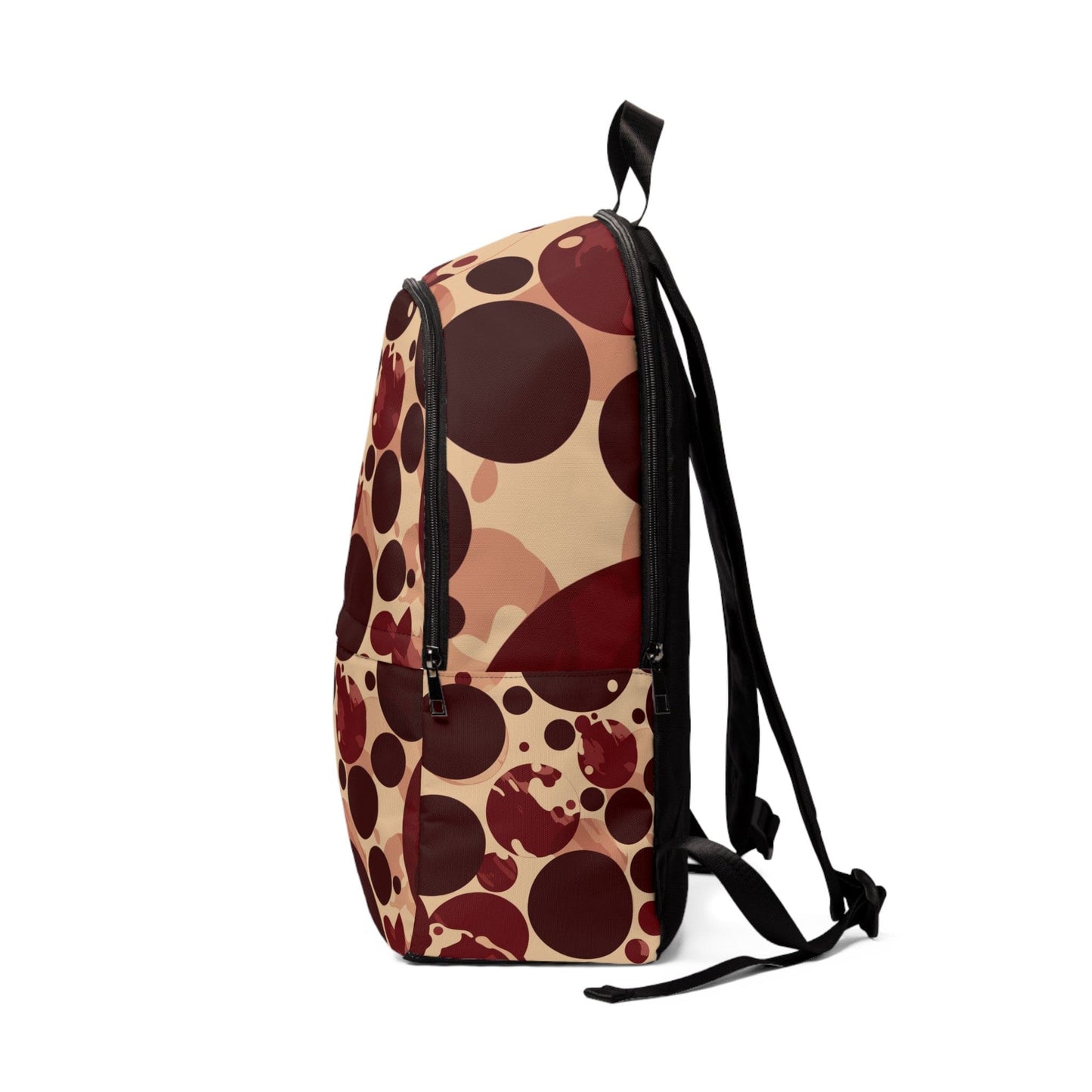 Fashion Backpack Waterproof Burgundy Beige Circular Print